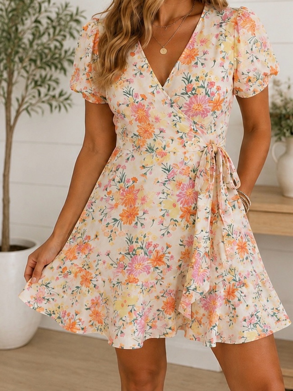 🤠❤️‍🔥 No Boundaries Floral Wrap Mini Dress | Puff Sleeve | XS